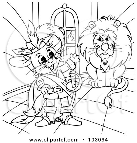 Coloring page outline of puss in boots by a lion posters art prints by