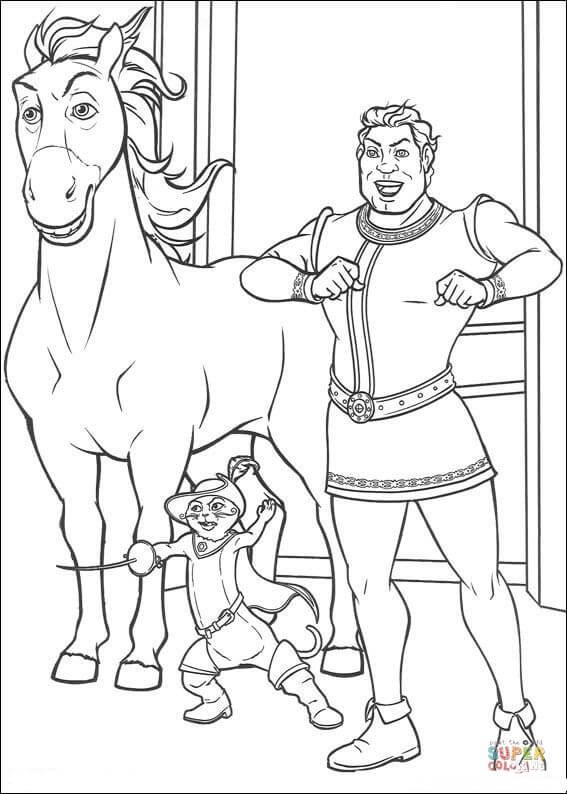 Horse shrek and puss in the royal palace coloring page free printable coloring pages