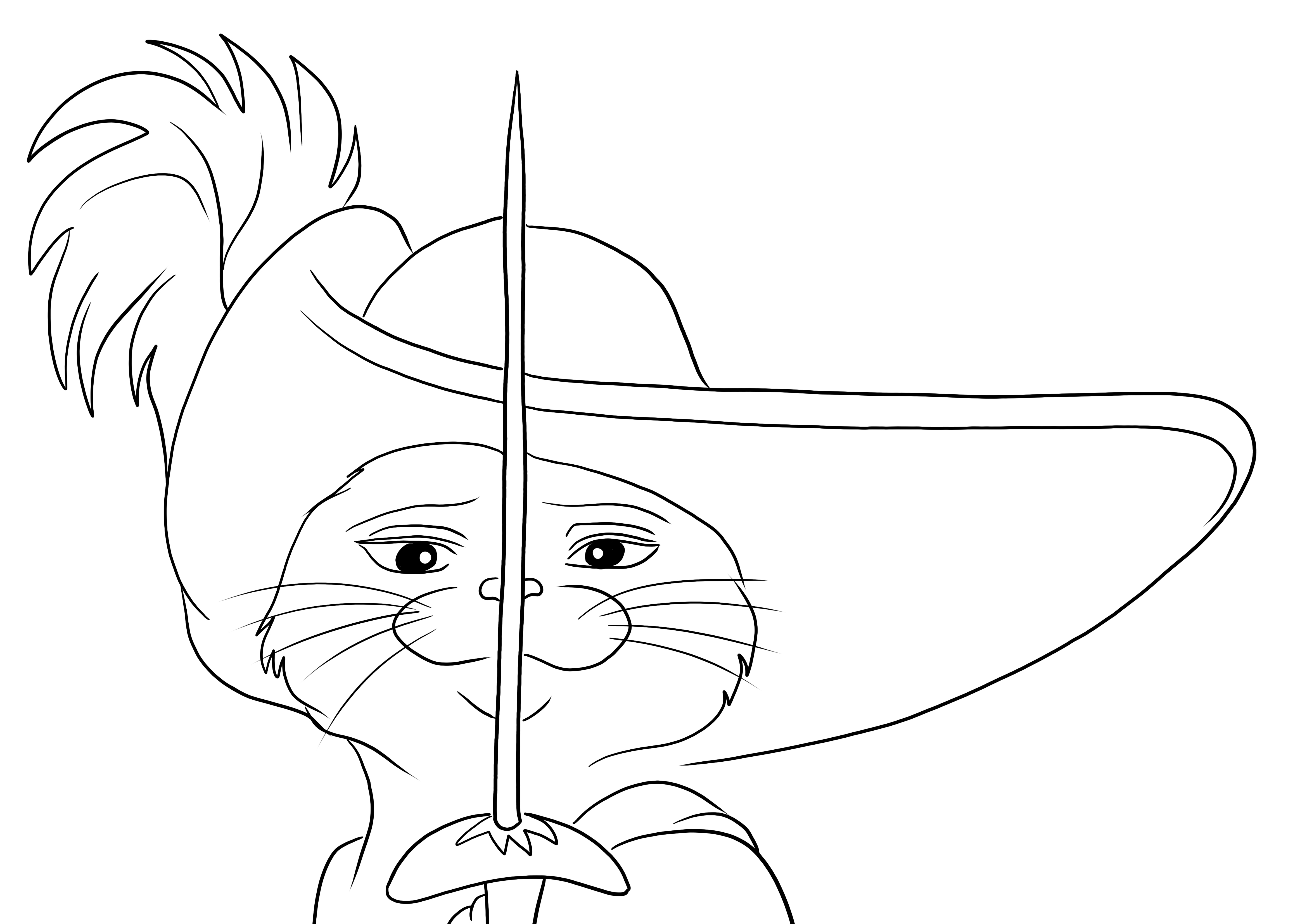 Free printing of puss in boots and his sword coloring image for fun drawing