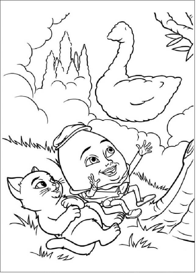 Humpty dumpty tells the cat about his dreams coloring page