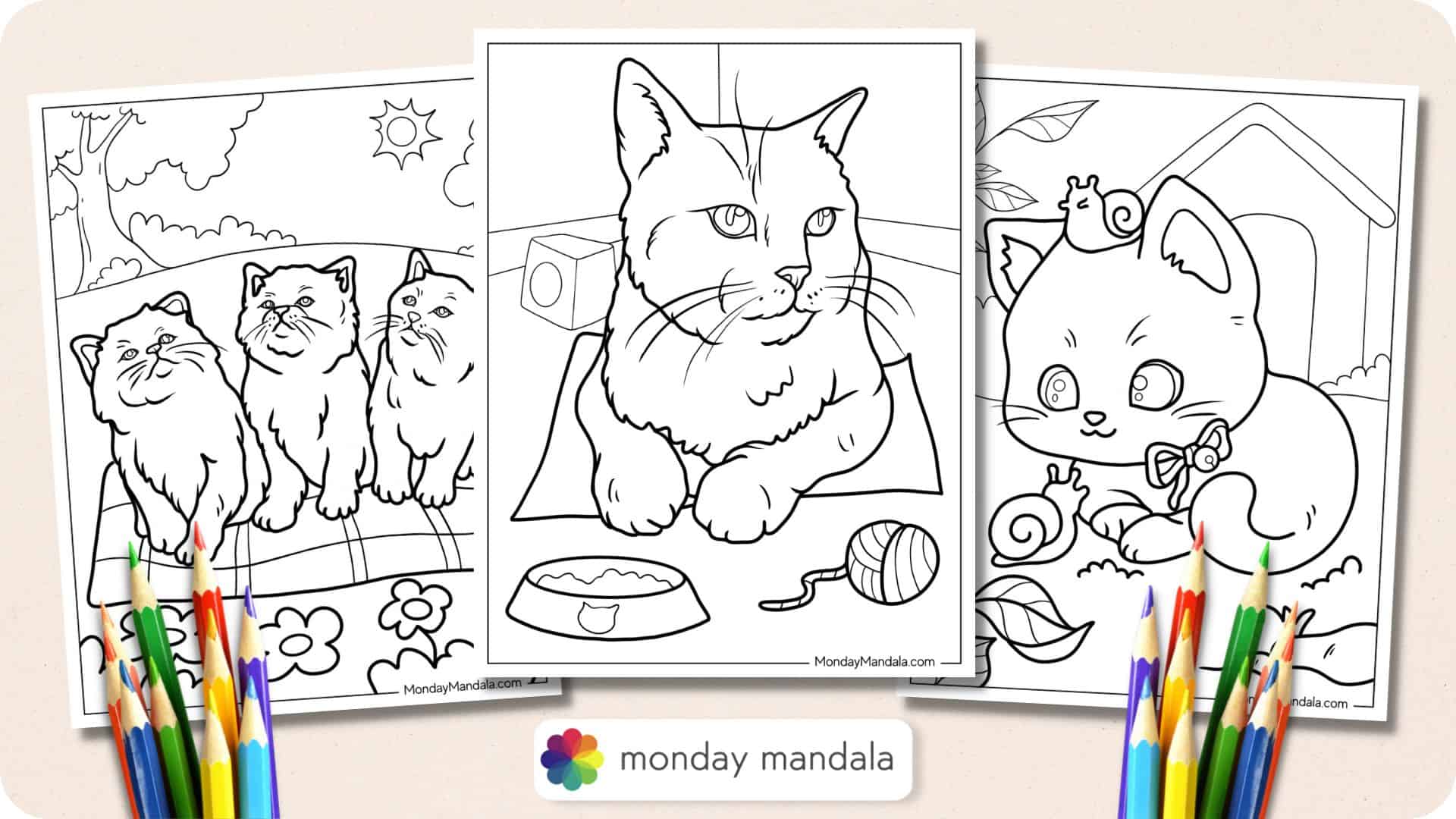 Cat coloring pages free pdf printables