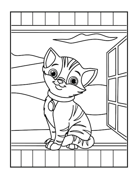 Premium vector cute cat coloring pages for kids coloring sheet