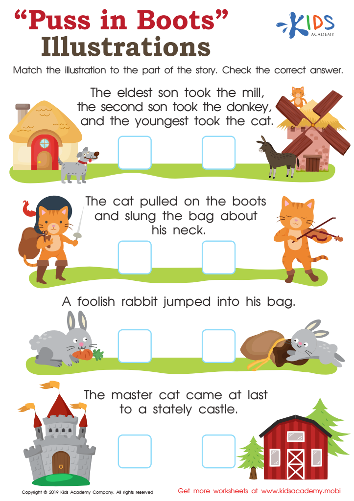 Puss in boots illustrations worksheet for kids