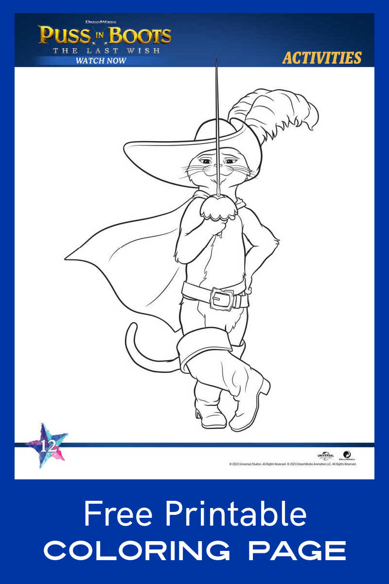 Free printable puss in boots coloring page