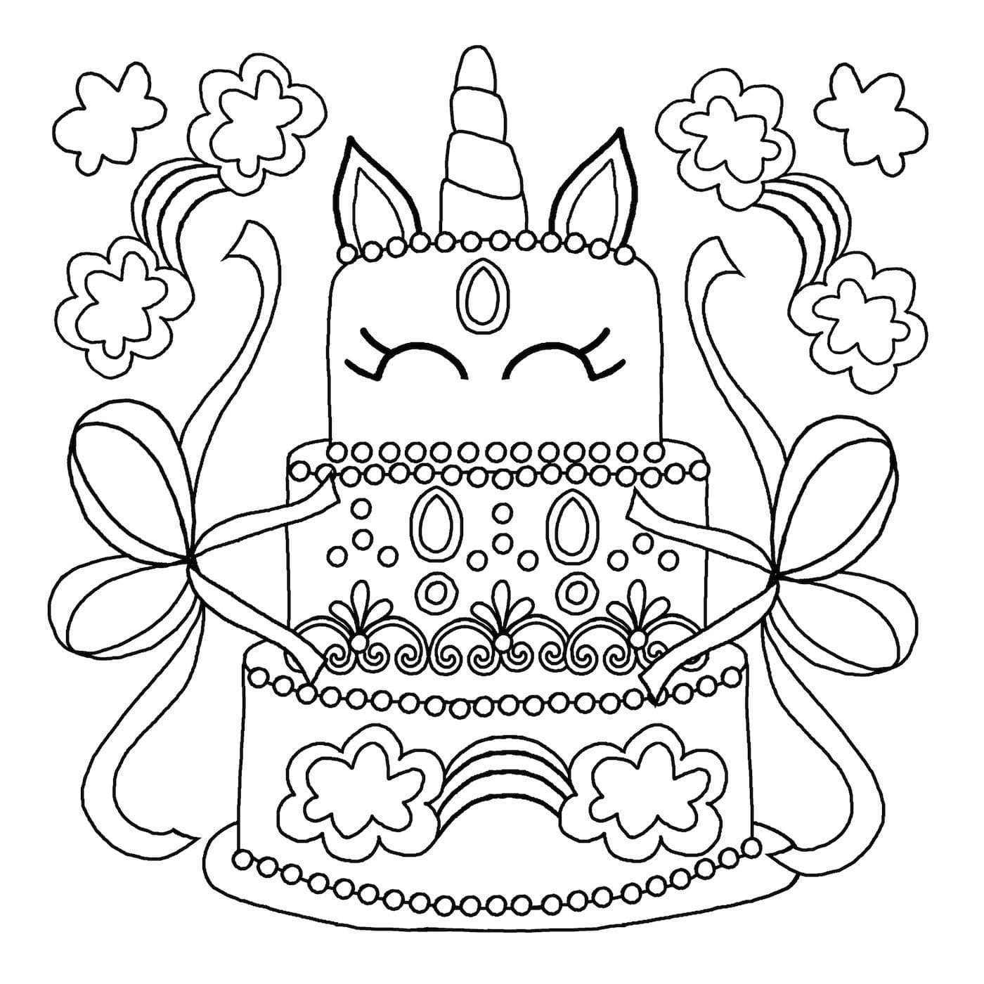 Unicorn cake coloring pages printable for free download