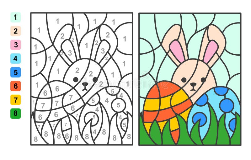 Vector coloring page color by numbers easter egg hunt puzzle game for children education and activities stock illustration