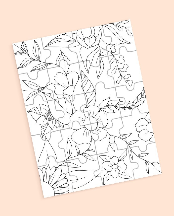 Floral jigsaw puzzle diy coloring page free instant digital download