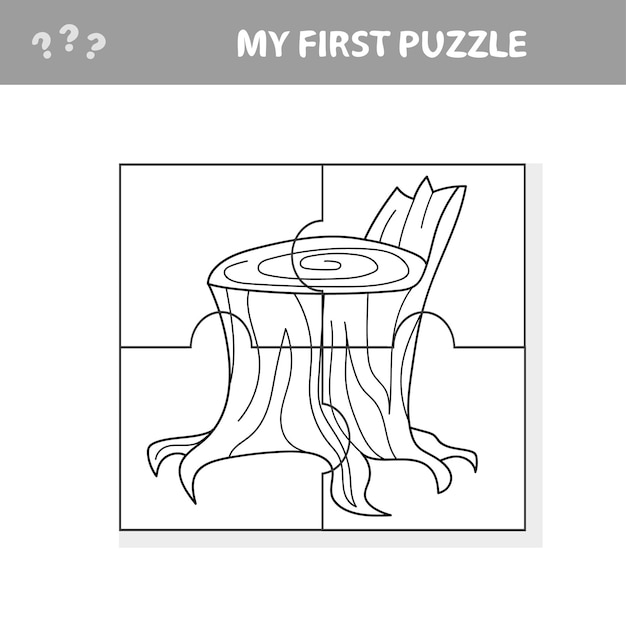 Premium vector jigsaw puzzle with stump easy puzzle game for kids my first puzzle and coloring page