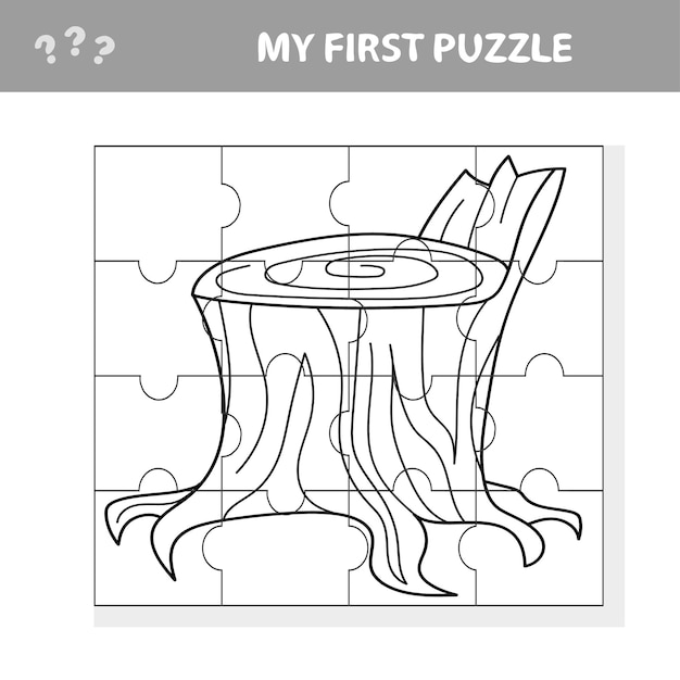 Premium vector jigsaw puzzle with stump easy puzzle game for kids my first puzzle and coloring page