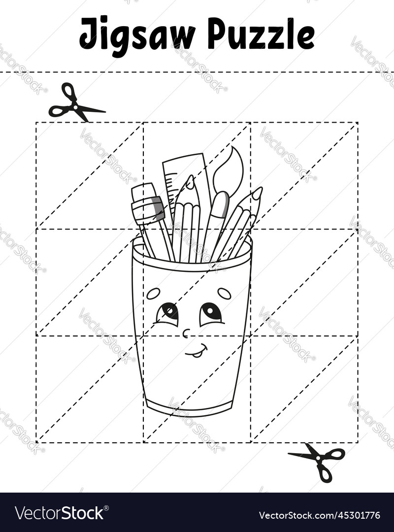 Jigsaw puzzle coloring page for kids back vector image