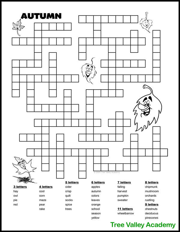 Free printable autumn fall word fill in puzzles