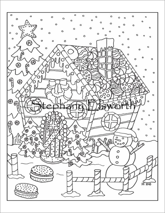 Gingerbread house printable instant download coloring page