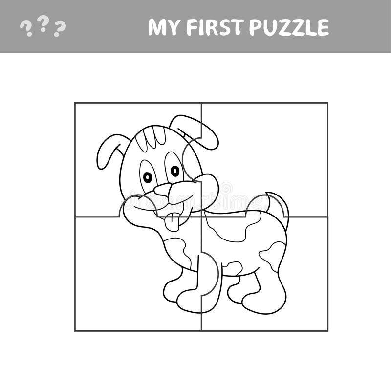 Cartoon educational jigsaw puzzle game for children with funny dog character stock vector
