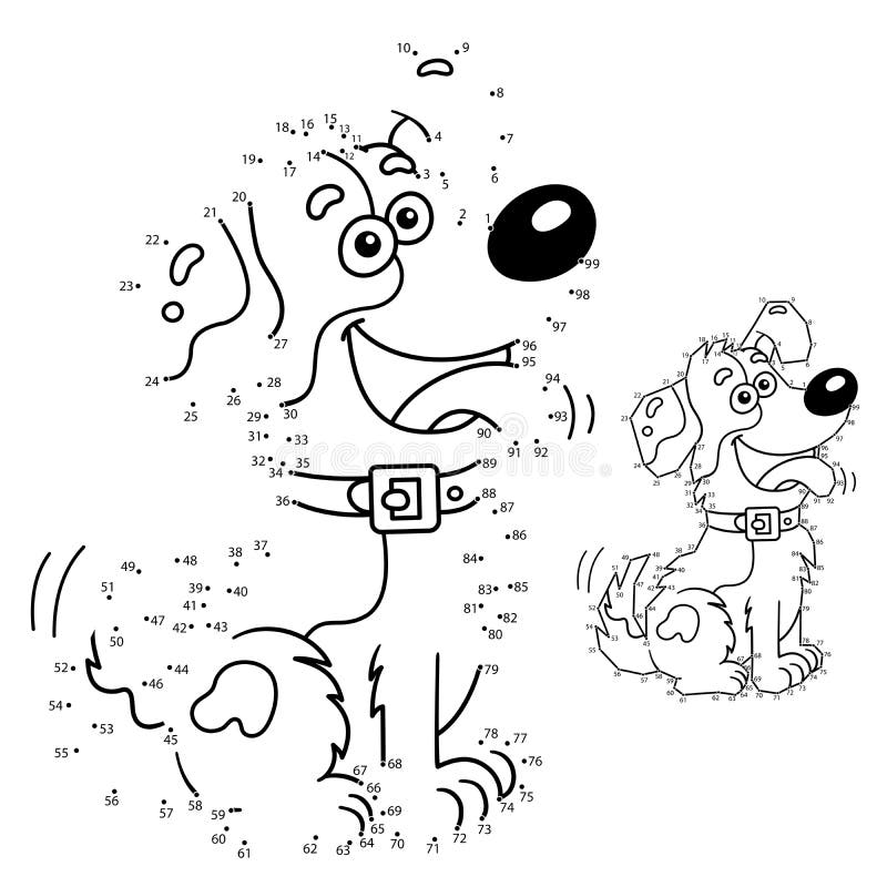 Puzzle game for kids numbers game coloring page outline of cartoon dog stock vector