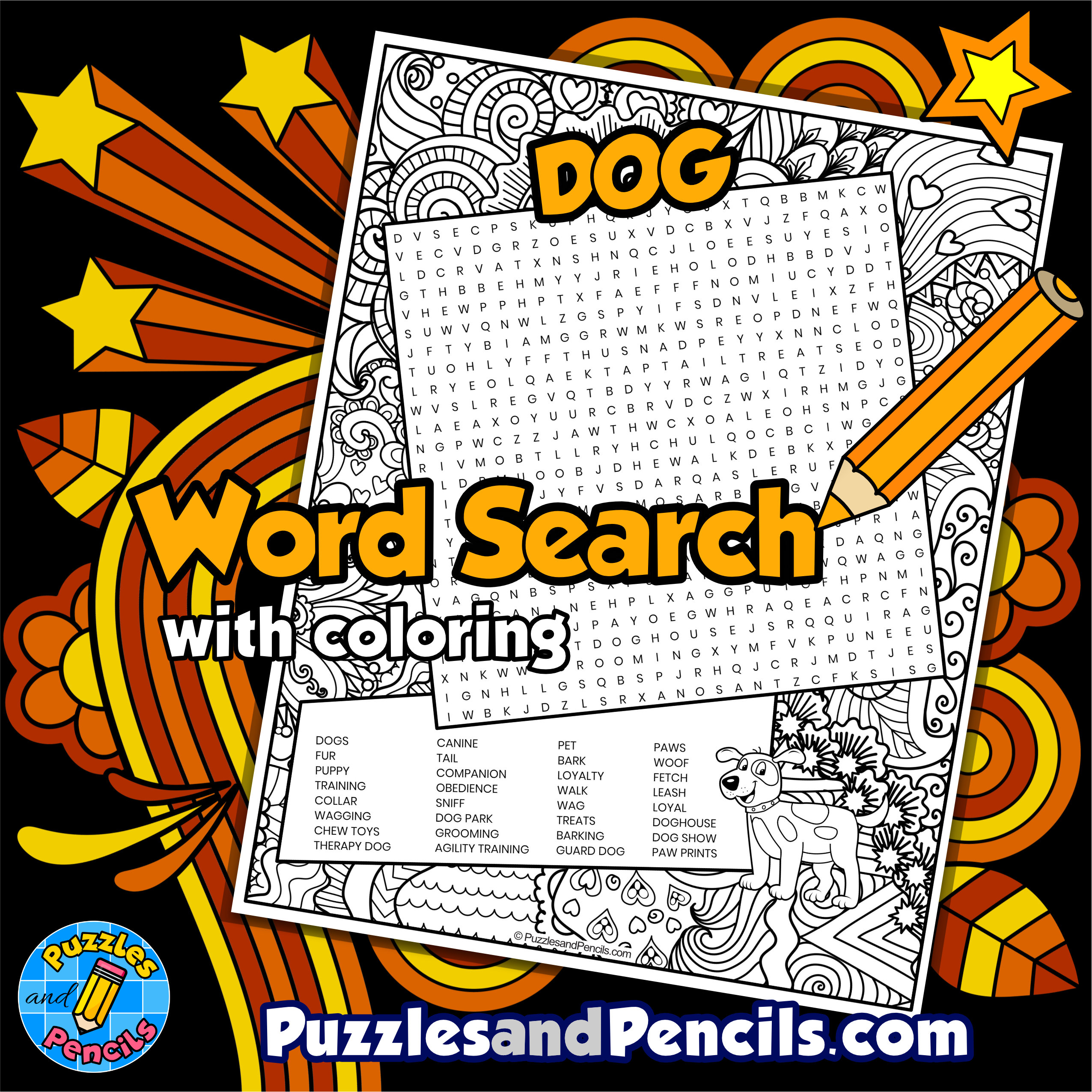 Dog word search puzzle with coloring wordsearch made by teachers