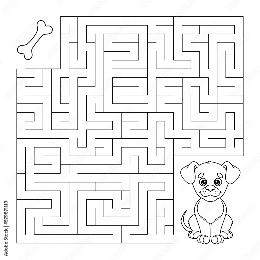 Maze game for children contour labyrinth puzzle help the cartoon puppy find way to the bone color the picture education worksheet for preschool and school kids coloring page vector illustration vector