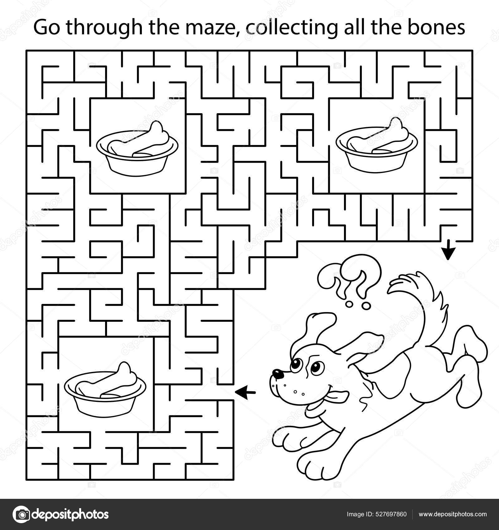 Maze labyrinth game puzzle coloring page outline cartoon little dog stock vector by oleon