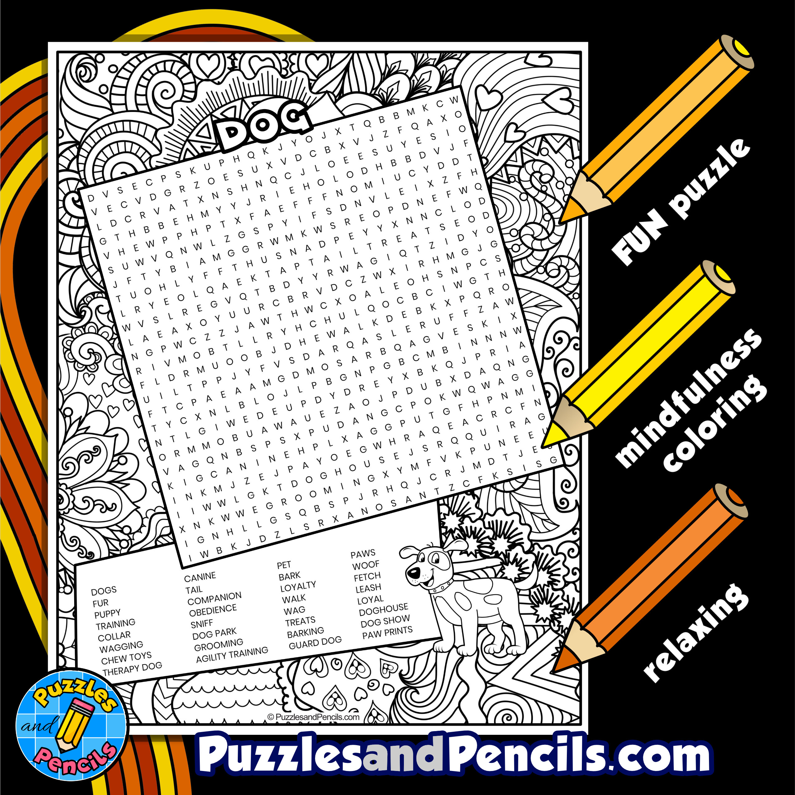 Dog word search puzzle with coloring wordsearch made by teachers