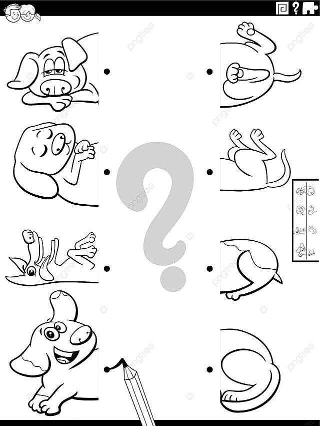 Coloring page game match the halves of dog pictures vector book images puzzle png and vector with transparent background for free download