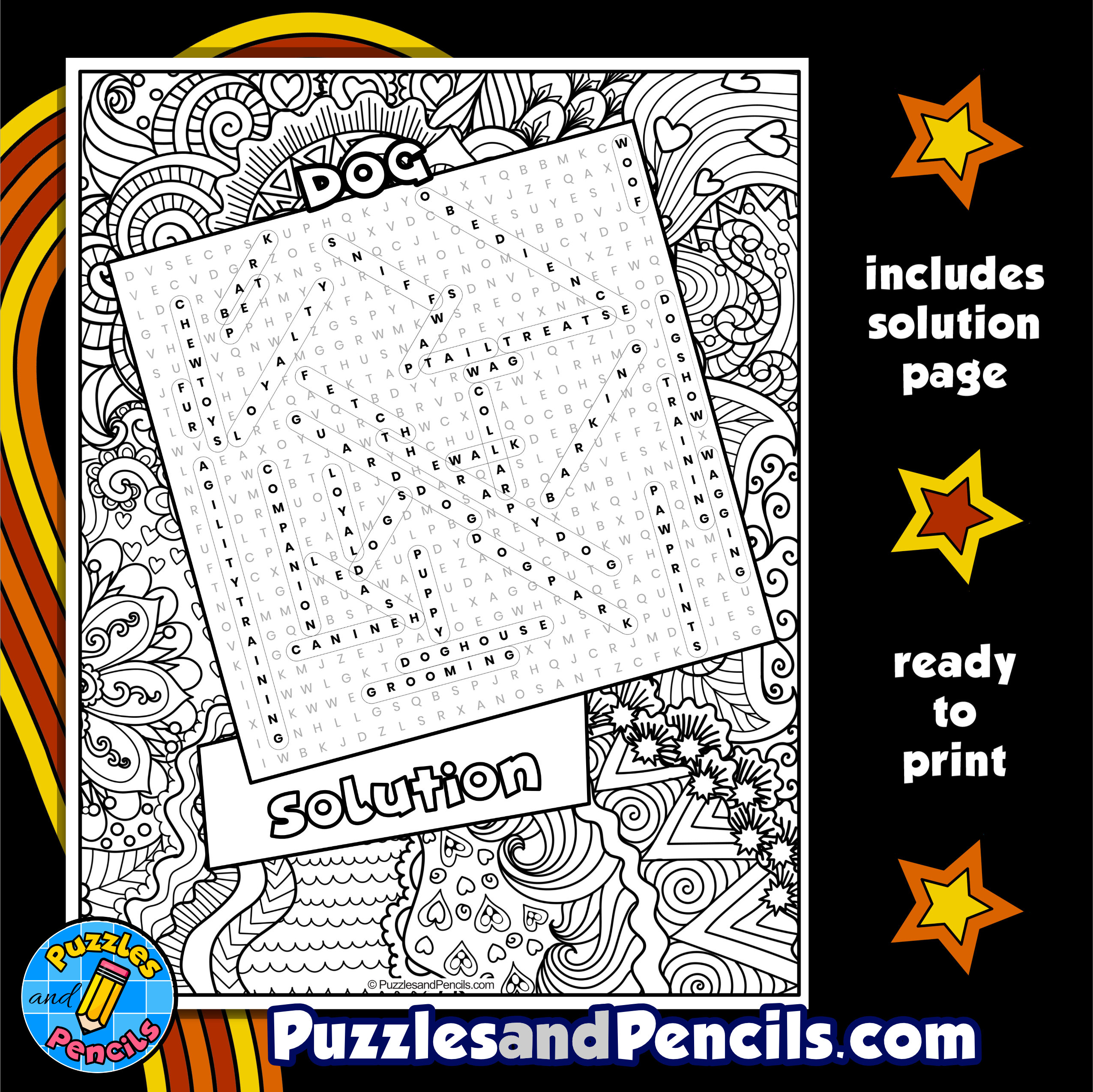 Dog word search puzzle with coloring wordsearch made by teachers