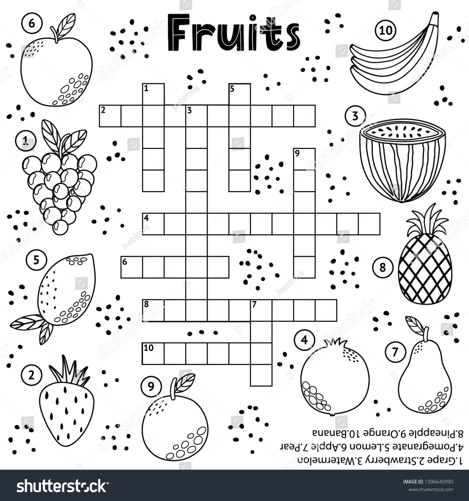 Black white crossword puzzle game fruits stock vector royalty free