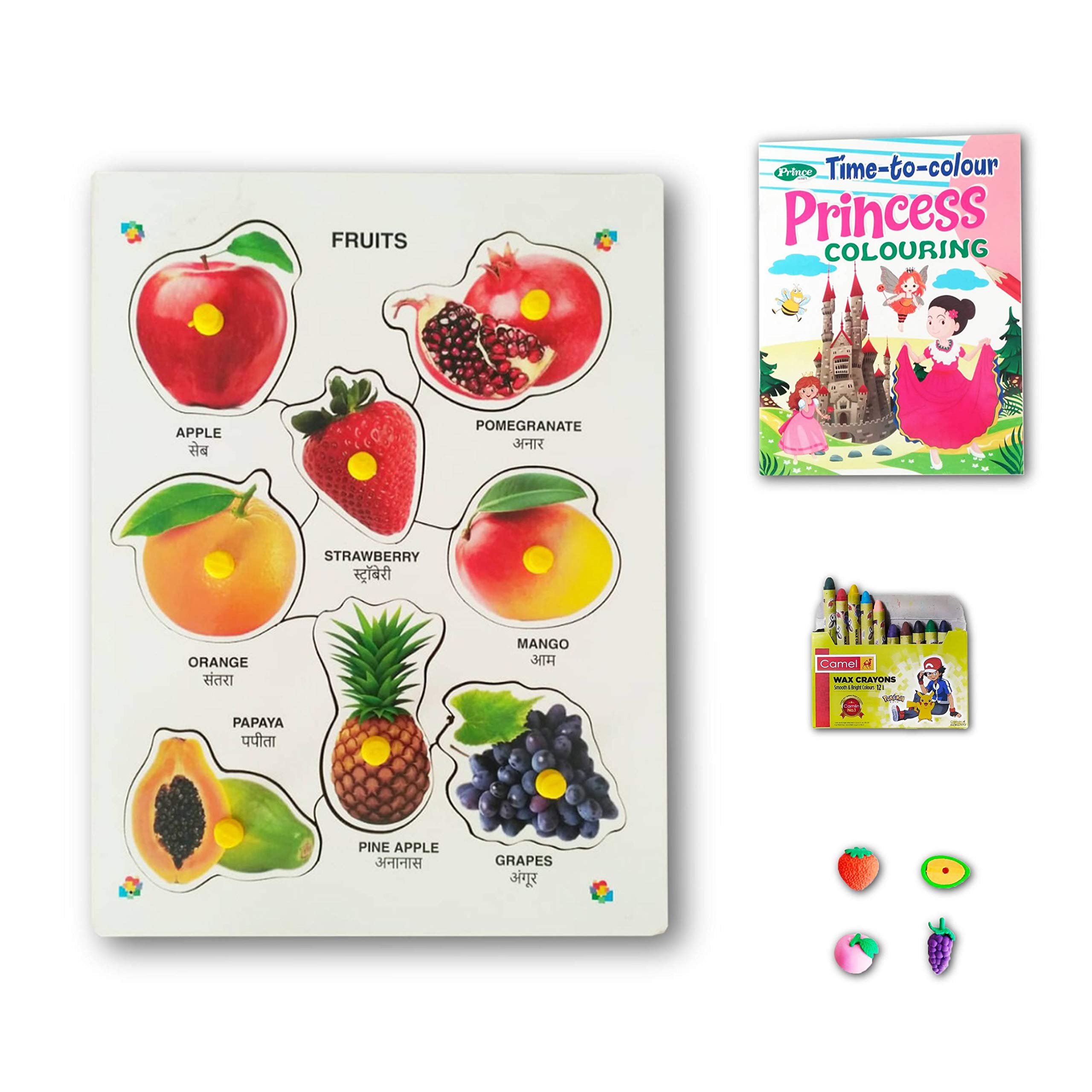 Buy sgh care wooden puzzle fruit combo pack for kids set of wooden puzzle colorg book camel wax crayons creative eraser onle at low prices dia