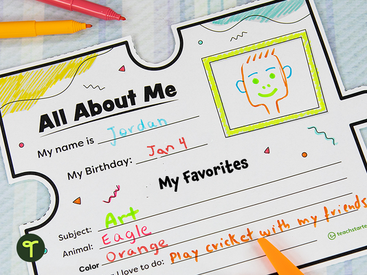 All about me puzzle piece template teach starter