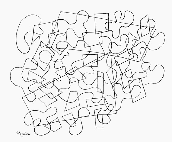 Adult coloring page puzzle pieces one abstract puzzle