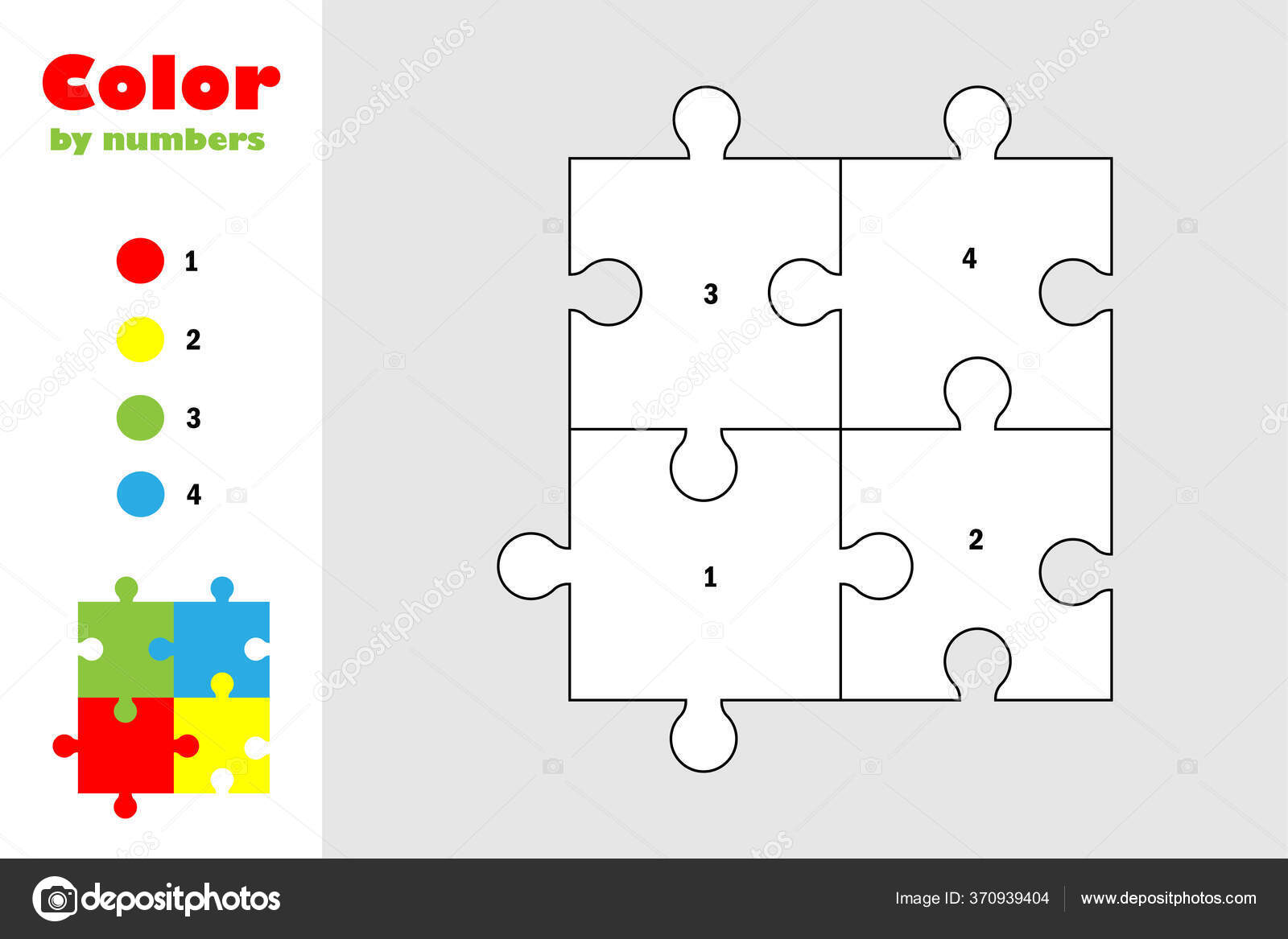 Puzzle cartoon style color number education paper game development children stock vector by olyabymailru