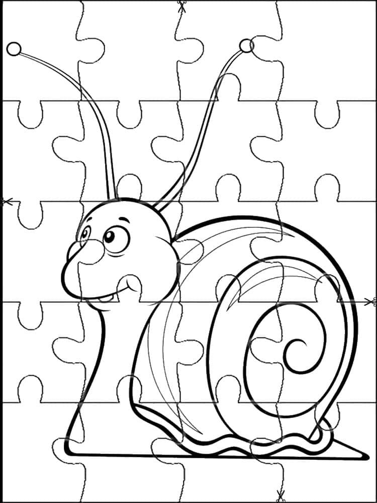 Cute snail jigsaw puzzle coloring page