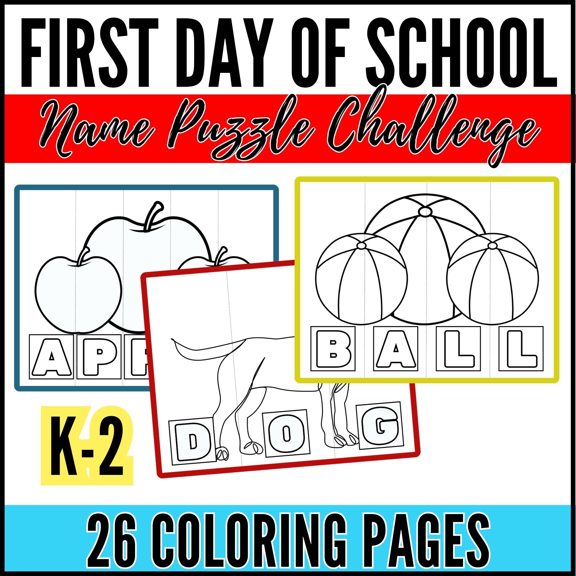 Name puzzle challenge for first day of kindergarten coloring pages made by teachers