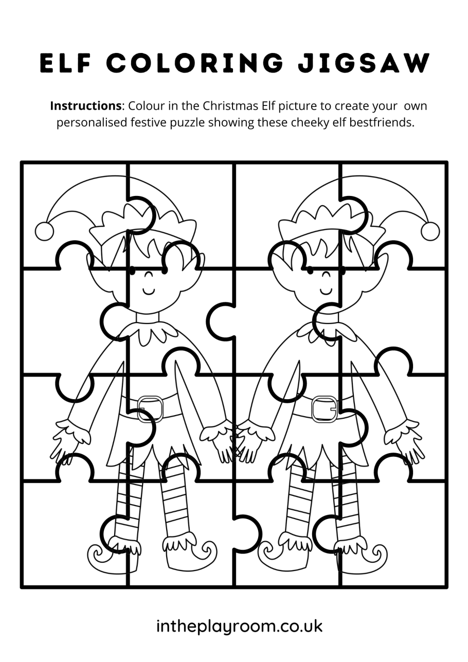 Free printable elf loring jigsaw puzzle for kids