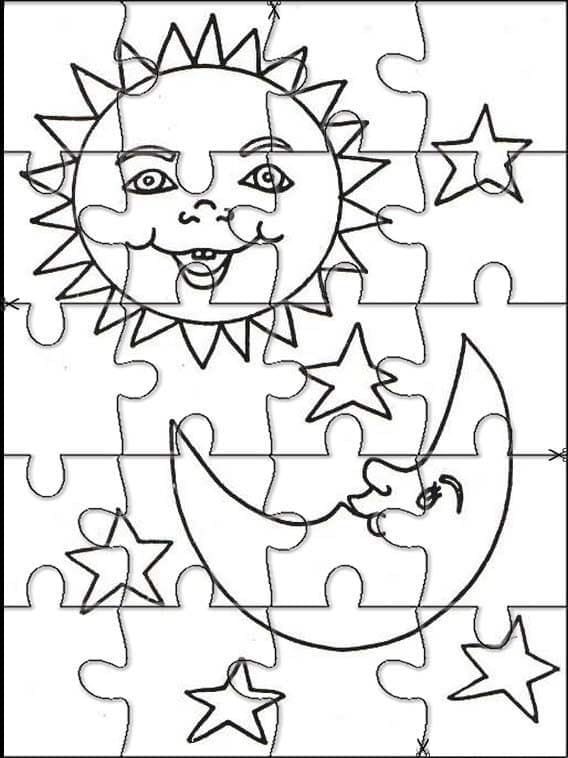 Sun and moon jigsaw puzzle coloring page