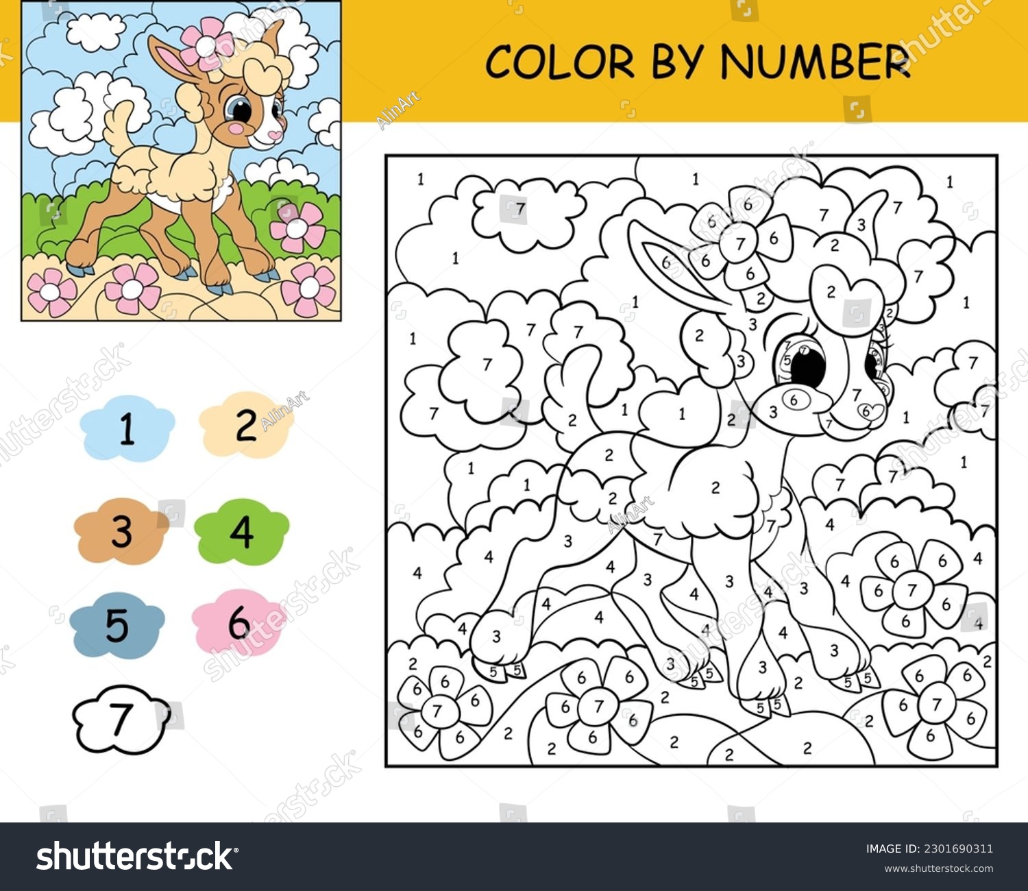 Coloring puzzle number color kids cute stock vector royalty free