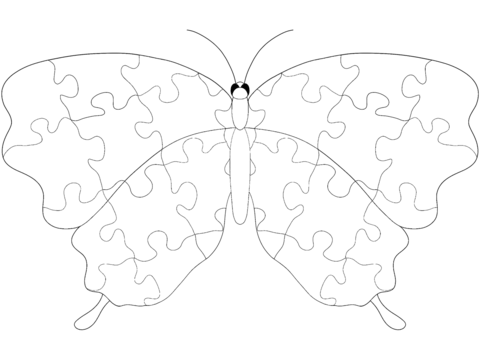 Butterfly with jigsaw puzzle pattern coloring page free printable coloring pages