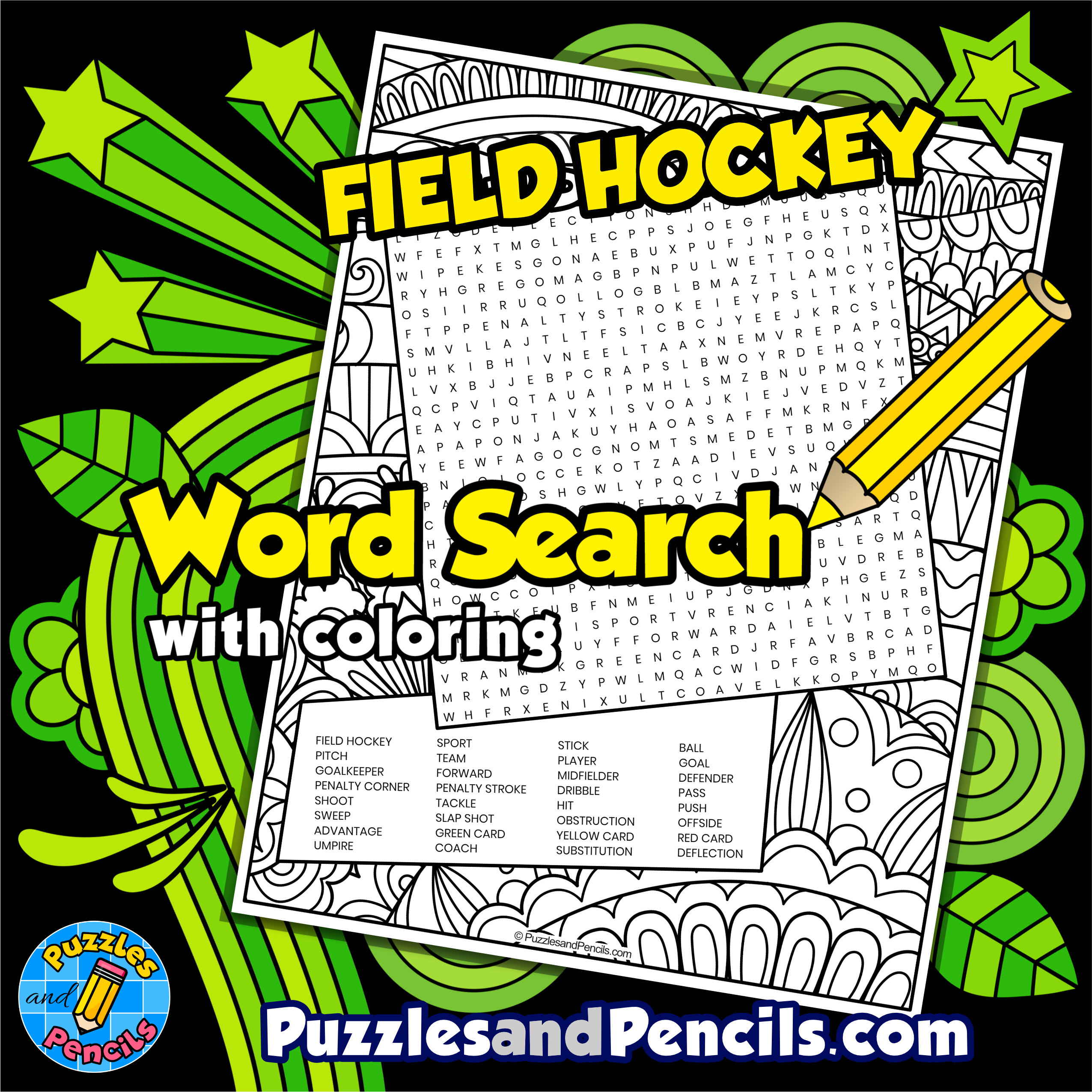 Field hockey word search puzzle activity with coloring made by teachers