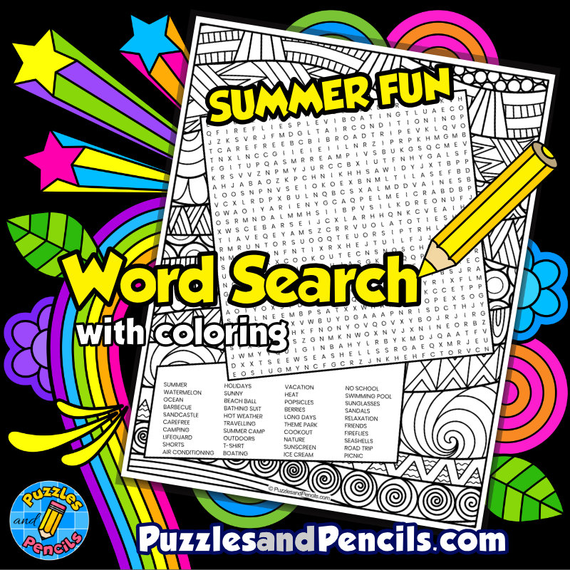 Summer fun word search puzzle with coloring summer wordsearch made by teachers