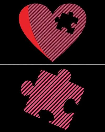 Heart puzzle black color couple t