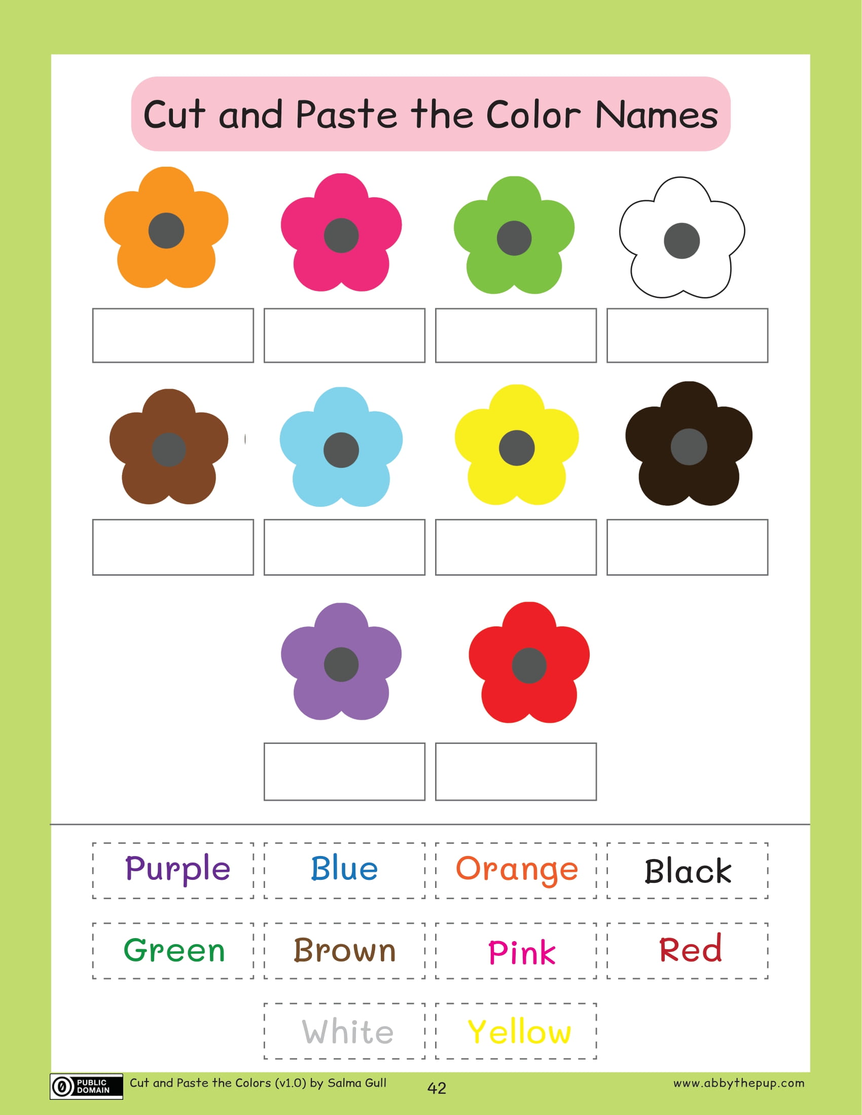 Cut and paste the color names worksheet free printable puzzle games