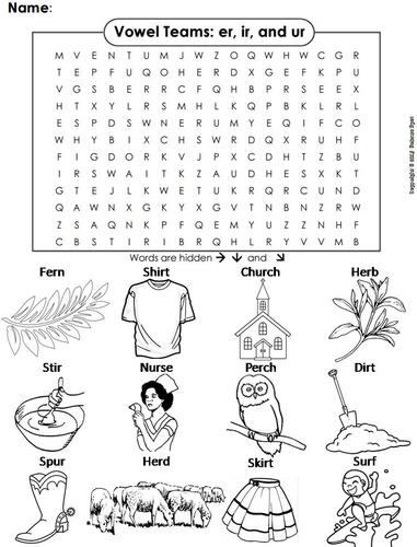 Er ir ur vowel team phonics worksheet digraphs word search coloring sheet teaching resources