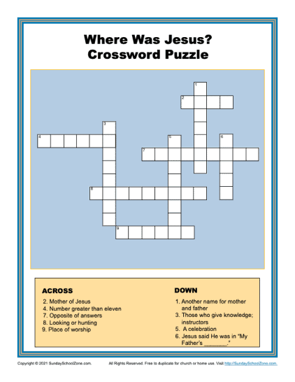 Bible crossword puzzles bible lesson activities for children