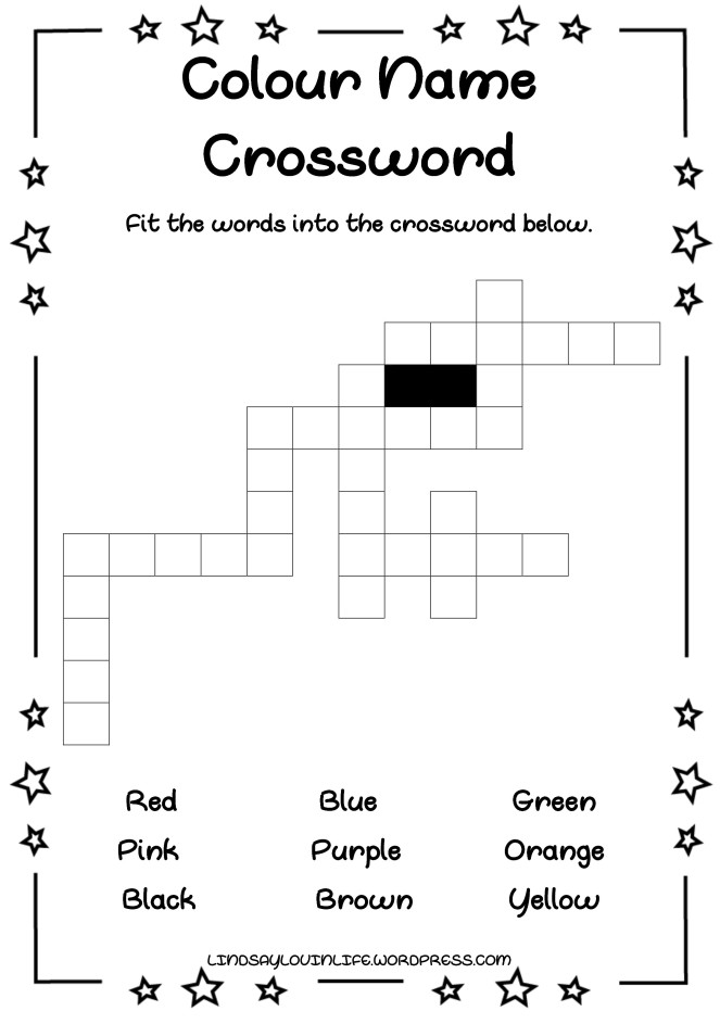 Free printable colour name crossword