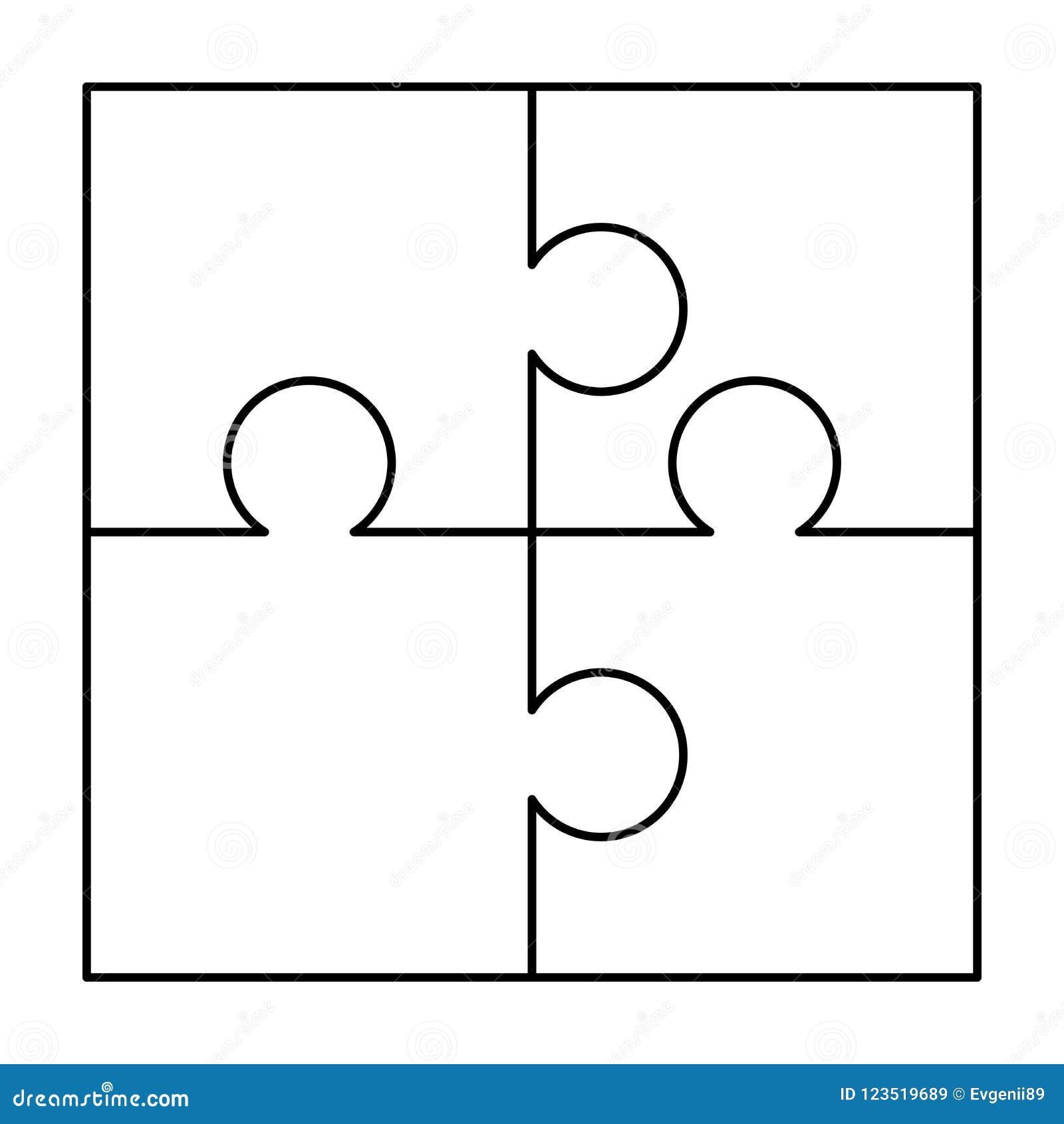 White puzzles pieces arranged in a square jigsaw puzzle template ready for print cutting guidelines on white stock vector