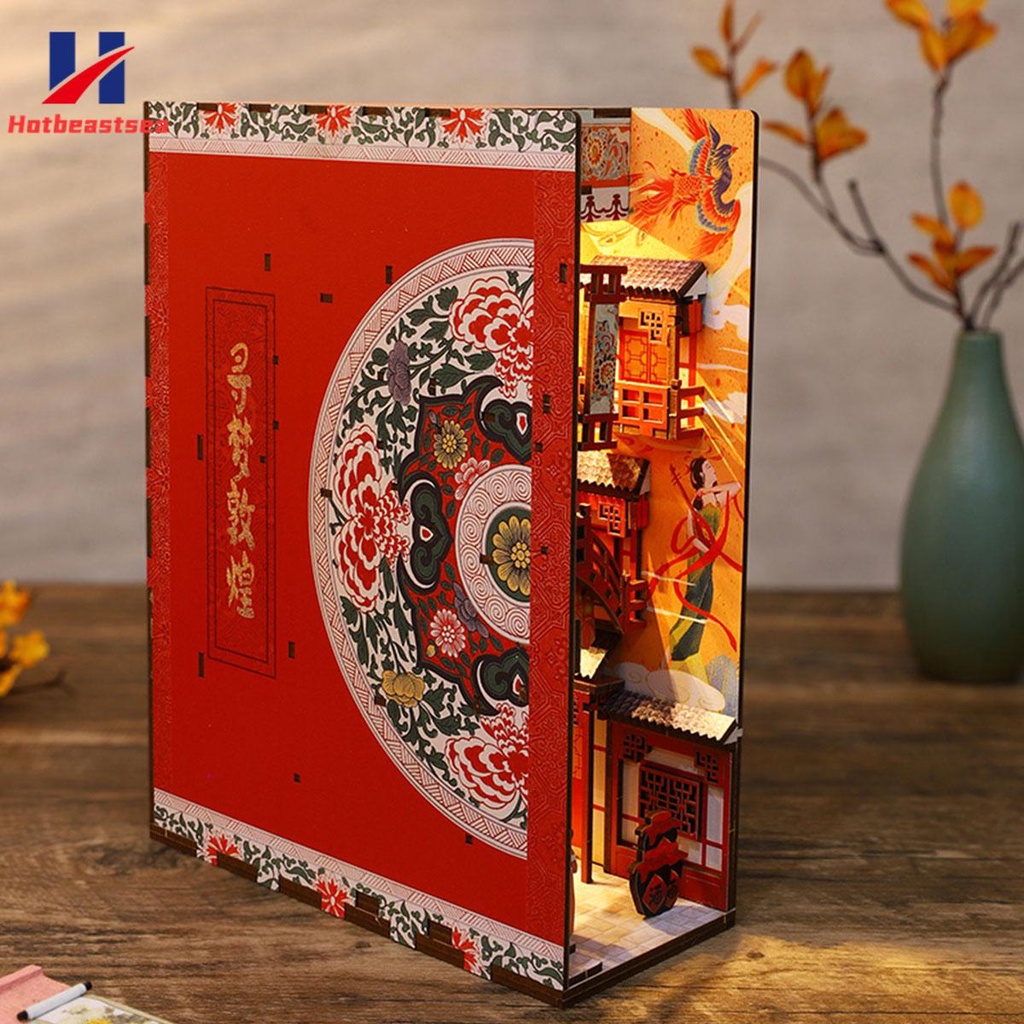 Diy book nook kit d wooden puzzle bookshelf insert decor with sensor light diy miniature dollhouse model kit shopskc malaysia