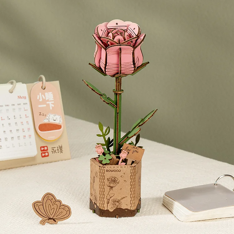 Rowood wooden flower bouquet with sunflower lilac red camellia and pink rose d wooden puzzle robotime