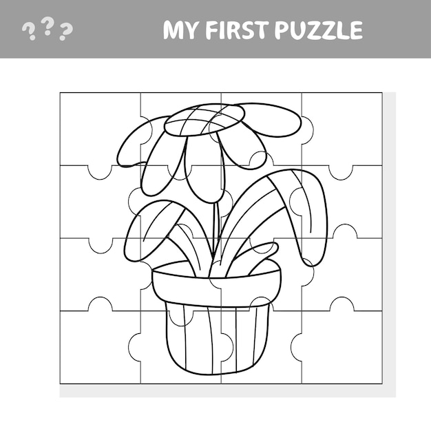 Premium vector education paper game for children flowers in a pot jigsaw puzzle