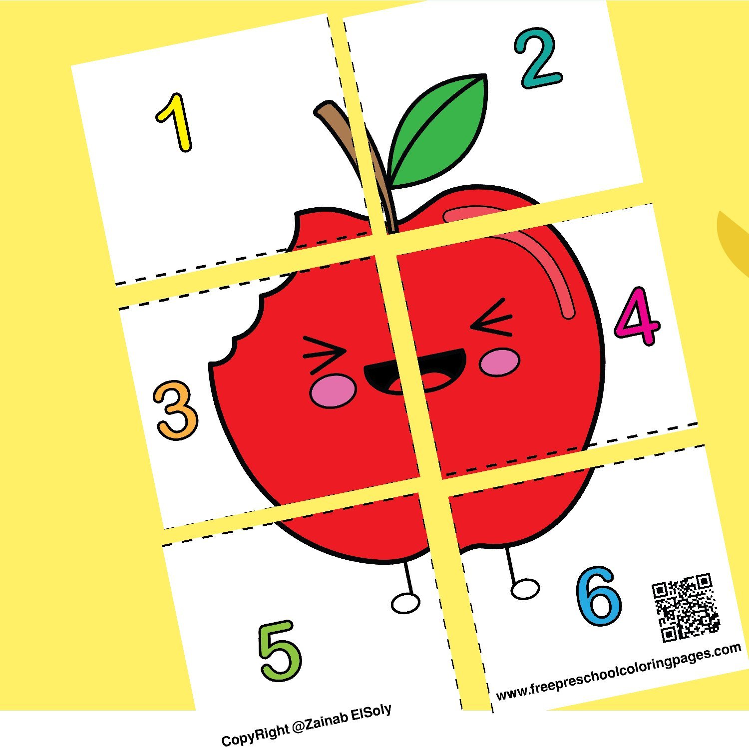 Kawaii food puzzle squares free preschool coloring book