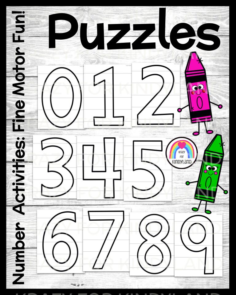 Number puzzles coloring pages for kindergarten math art or center activity