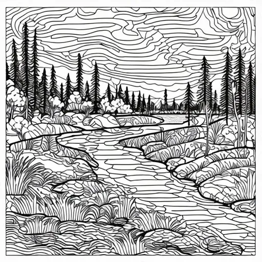 Coloring page river landscape vintage view for a