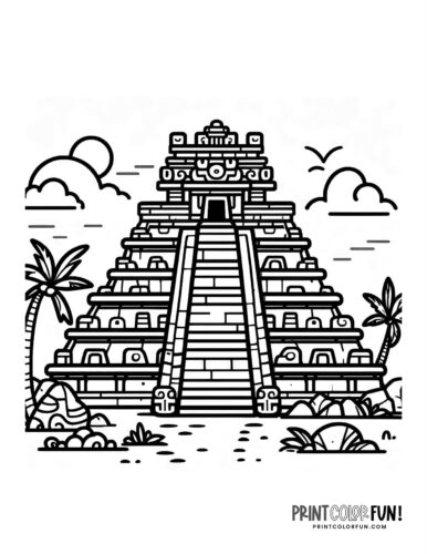 These mayan pyramid coloring pages can make ancient history fun at